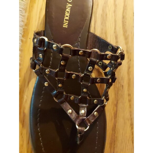 Enzo Angiolini Gladiator Sandals Flip Flops Rivets Brown Gold Women Size 7.5 - Picture 4 of 9